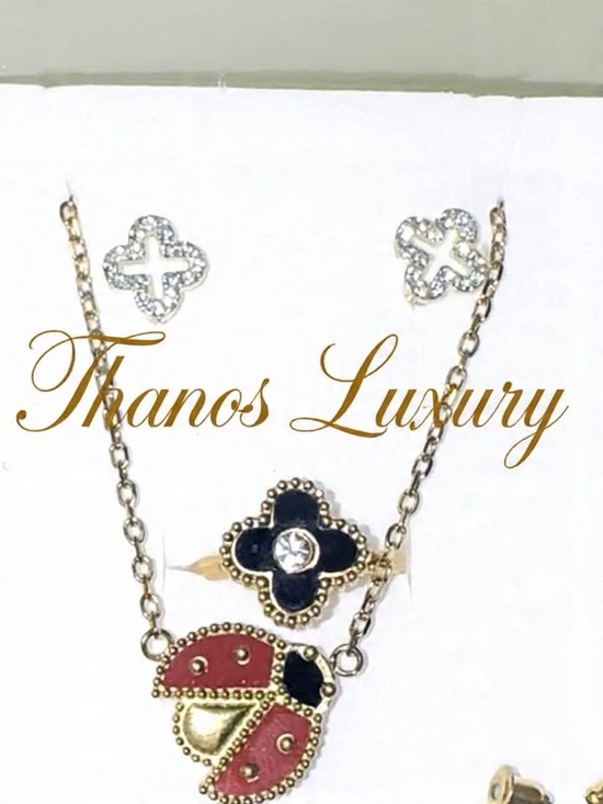 Thanos luxury Jewelry - Gold-Tone Red Ladybug Pendant and Flower SET